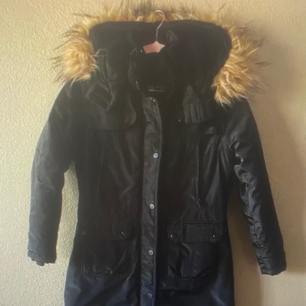 Black Parka with Faux Fur Trim